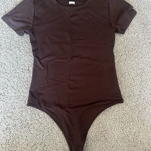 Babaton Dark Brown Short-Sleeve One-Piece Bodysuit